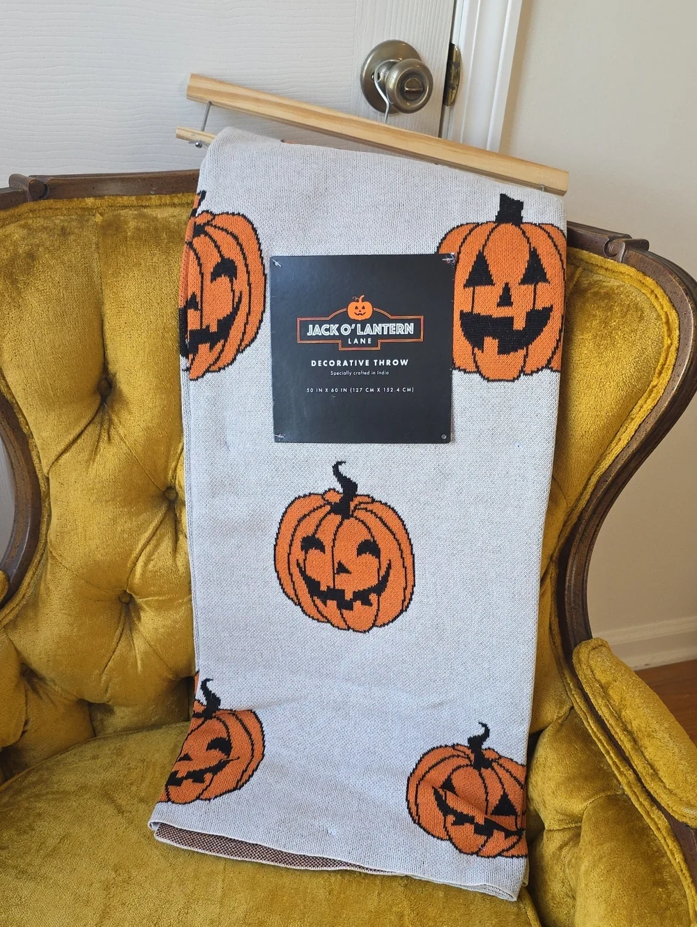 NWT Halloween Knit Throw Blanket 50X60 IN 100% Cotton Jack-O-Lantern Pumpkins 🎃